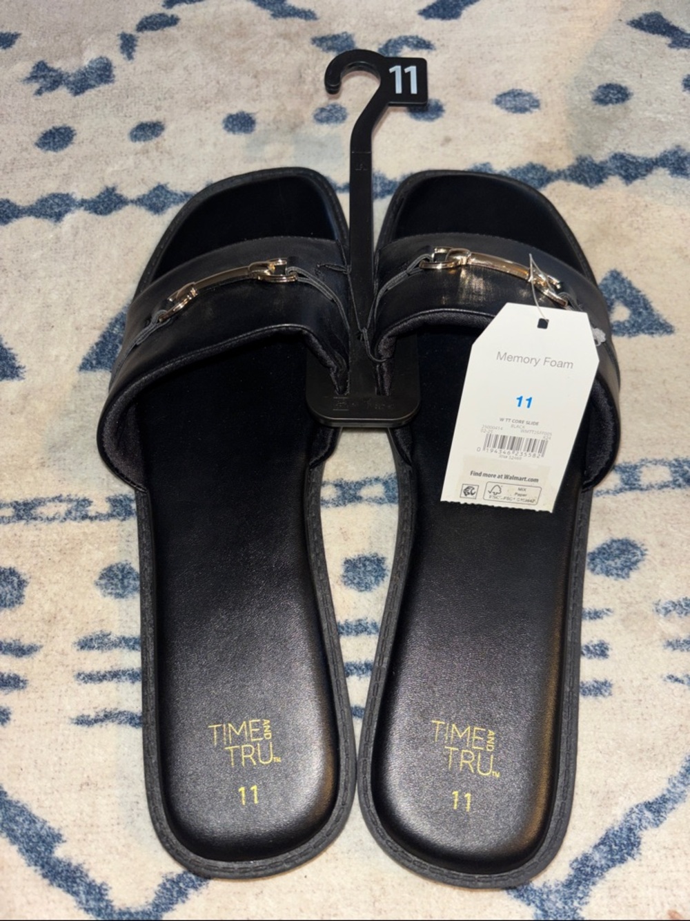 Time and Tru Black Memory Foam Slide Sandals - Size 11! New with tags!